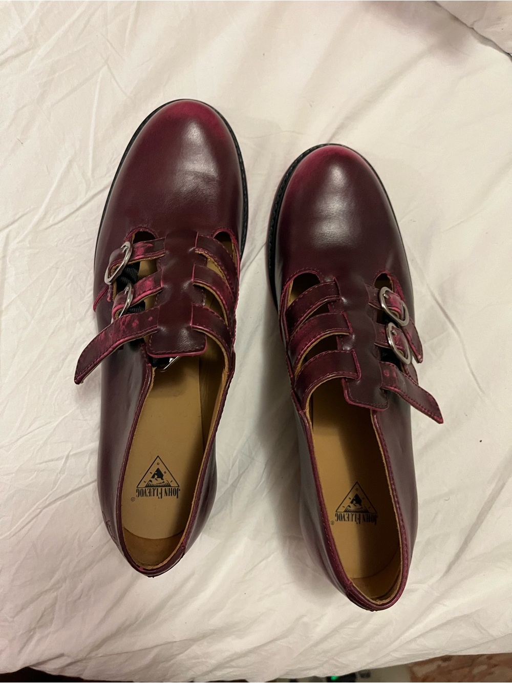NEW Fleuvog Double Strap Leather Shoes in Burgundy - Picture 2 of 4